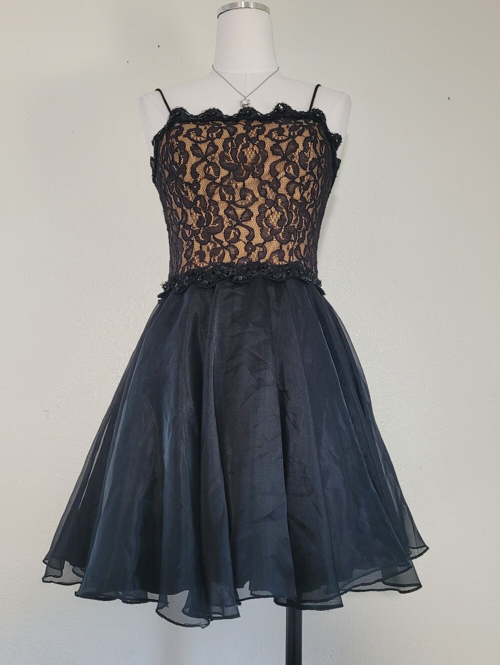 Vintage 80's Elegant Cocktail Formal Black Chiffon Lace Tulle Women's  Dress 5/6